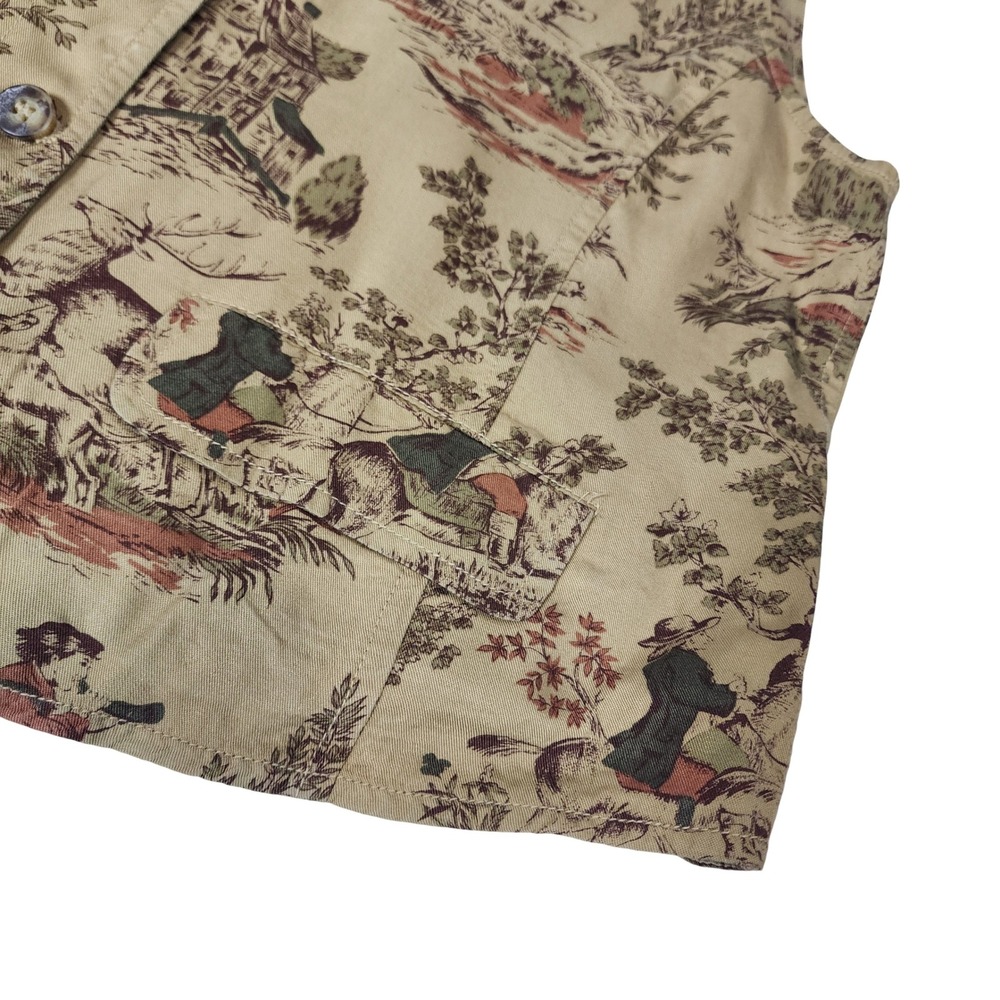 Lizwear Vintage Hunting Toile Vest Tan Rayon Button Front Cinch Back Womens M - Picture 3 of 10